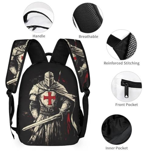 Knights Printed Backpack with Lunch Box Bag Pencil Case Pouch 3pcs Daypack Set for Women Men3