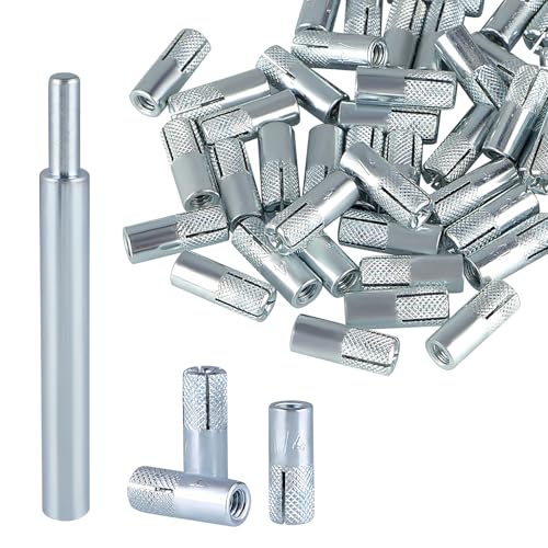 Sanbege 50 Pcs Drop in Anchors with 1 Pcs Hand Setting Tool, 1/4