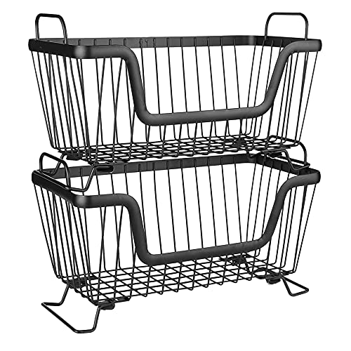 LOTTS Stackable wire basket for pantry Metal Storage Organizer Bin with Handles Fruit - image 1