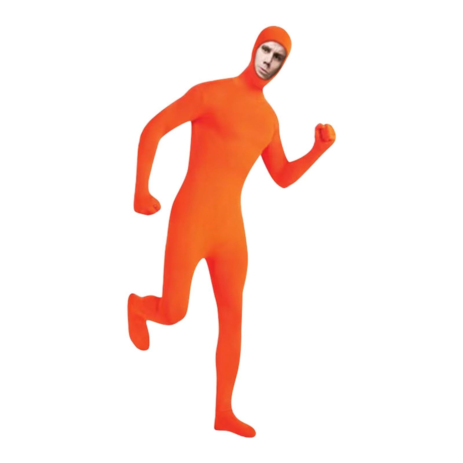 Orange Morph Suit, Full-Body Costume for Role Play & Halloween, Stretchy Orange Bodysuit with Face Opening, Great for Cosplay, Parties, Performances