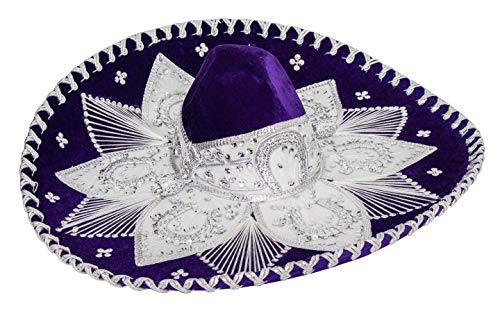 FESTMEX Authentic Adult Mexican Sombrero Mariachi Charro Hat, Premium Mexican Hat for Costume Parties, 5 de Mayo, 16 de Septiembre (Purple)