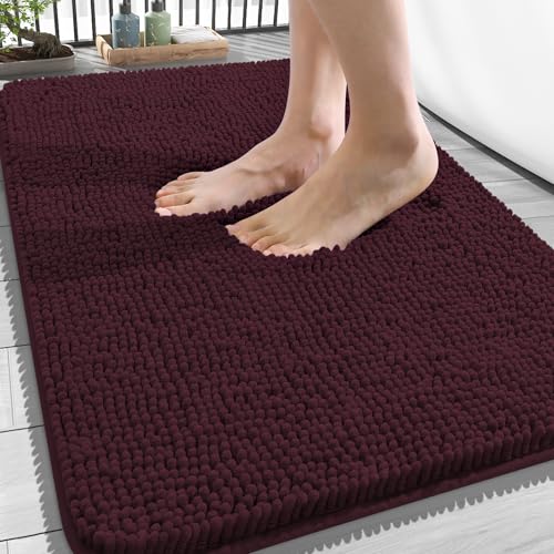 Image of OLANLY Bathroom Rugs 34x21, Extra Soft Absorbent Chenille Bath Rugs, Rubber Backing Quick Dry, Machine Washable Bath Mats for Bathroom Floor, Tub and Shower, Home Decor Accessories, Black Cherry