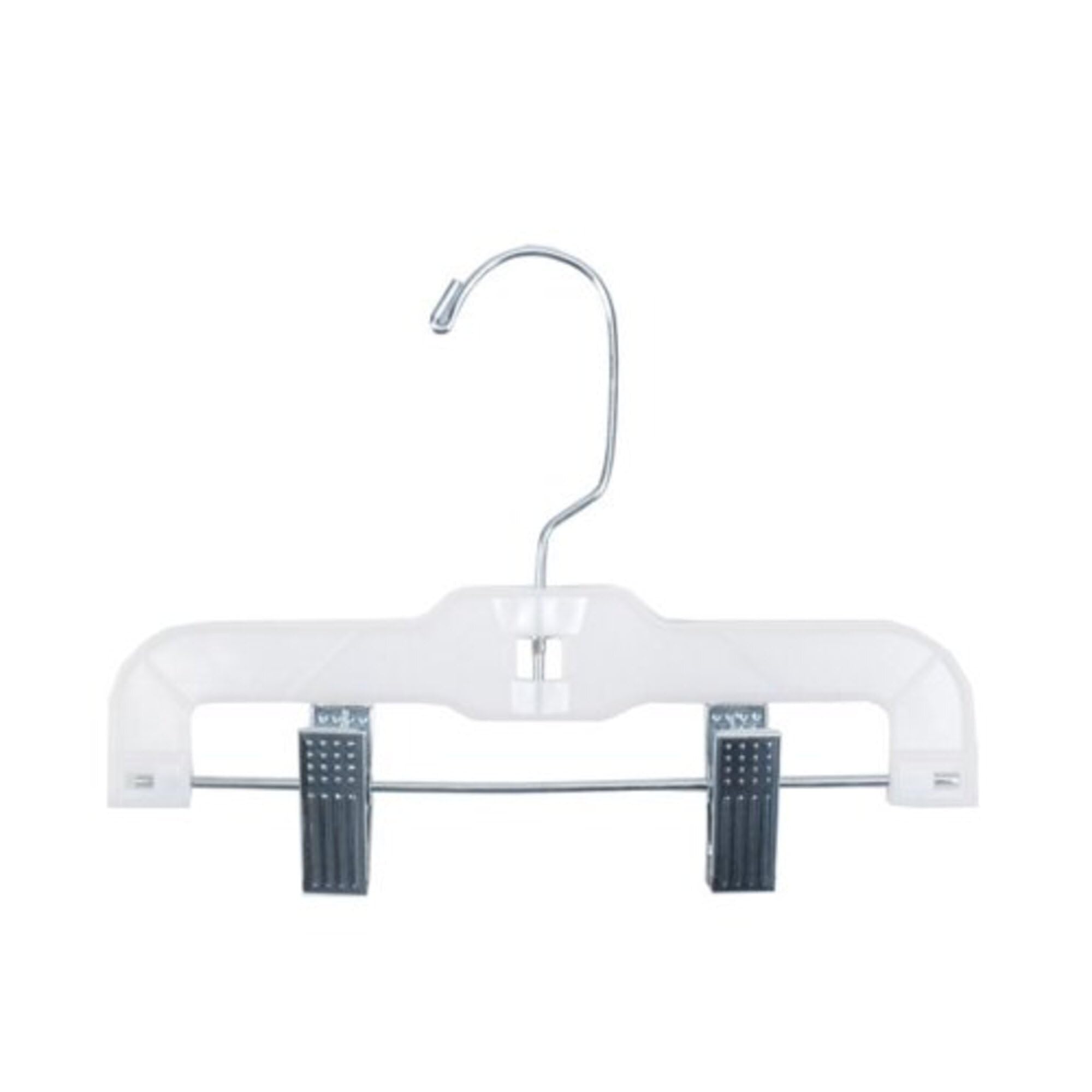 NAHANCO 1610RCLH Plastic Skirt/Slack Hangers, Infant Super Heavy Weight with Long Hook and Metal Clips, Hi-Impact, White (Pack of 100)