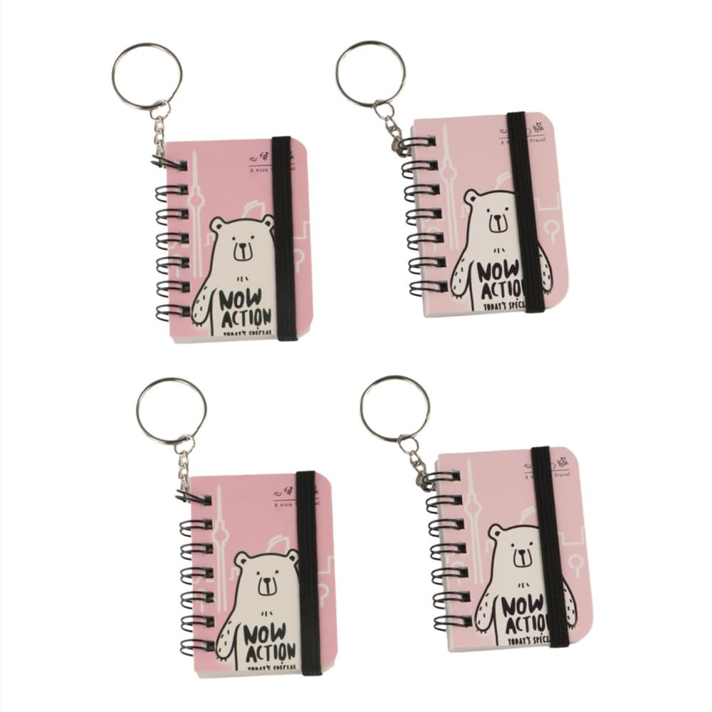 zaoalife 4Pcs Mini Pocket Notebook with Keychain, Small Notebook Random Pattern Pocket Notepad Decorative Keychain