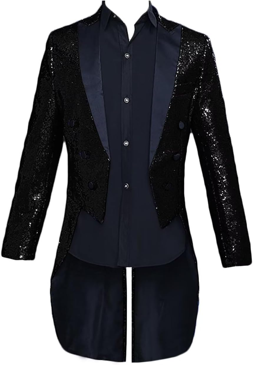ONAXTDA Men's Sequin Tailcoat Slim Fit Shiny Peak Lapel Party Show Tux Dress Coat for Stage Performance