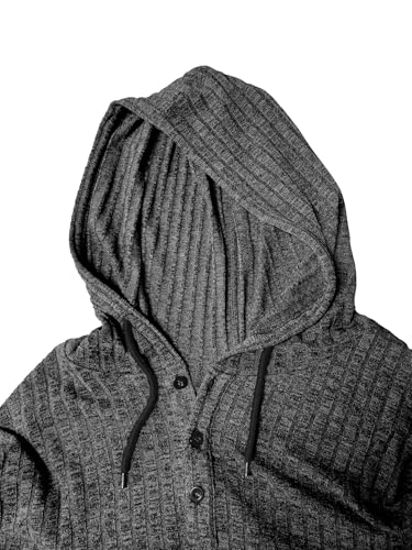 Mens Hoodies Pullover Waffle Knit Sweater Long Sleeve Lightweight Button Hooded Sweatshirt4