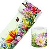 IVN Wallpaper Border Peel and Stick Decorative Wall Trim Self Adhesive Colorful Spring Floral Garden Design Wallpaper for Bathroom Laundry Room Pool Area Mirror Frame Shelf Wall Edge 4x196 Inch