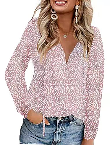 CERYIWER Women's Short Sleeve Casual Shirts Boho Floral Print V Neck Tops Loose Blouses