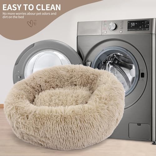 BVAGSS Hundebett Rund Katzenbett Flauschig Donut Kuscheliges Hundekissen Waschbar Ultra Weicher Plüsch Haustierbett für Kleine, Mittelgroße und Große Hunde, Katzen XH034 (Diameter:50 cm, Light Brown)