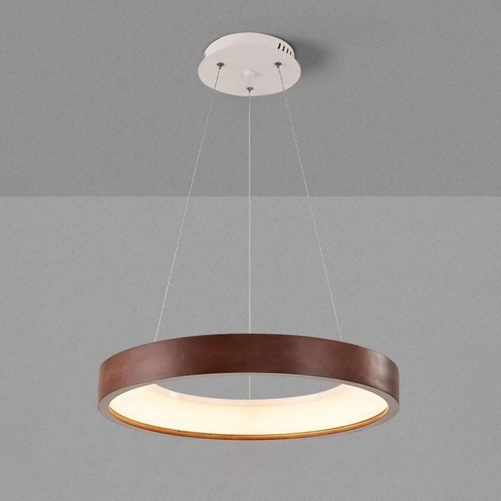 ITOSUI LED Wood Chandelier Round Pendant Light Fixture Dining Table Lamp, 48W Hanging Ceiling Lighting Kitchen Island, Minimalist Chandeliers for Bedroom Restaurant, 3 Color Mode(Walnut Color)