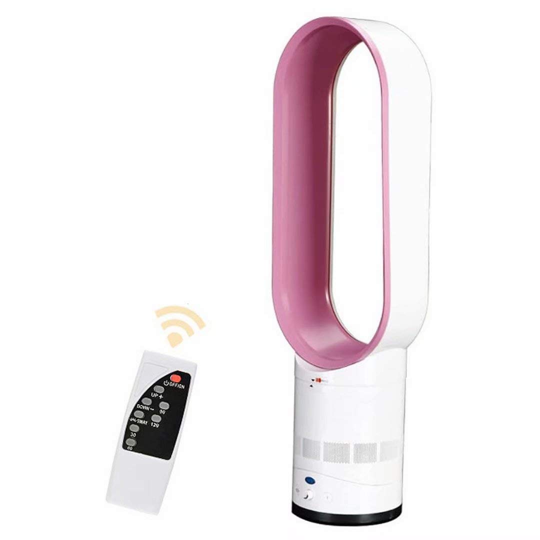Ventilatore A Torre Senza Pale con Telecomando, Silenzioso, Efficiente dal Punto di Vista Energetico, Ideale per Scrivania E Pavimento, Casa Ufficio, Inclinazione Pink 16inch