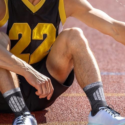 OUYJIA 5 Pairs Men's Socks, Breathable Cotton Work Socks, Moisture Wicking Terry Cushioned Hiking Socks for Men Pack, Size 10-13 - 4