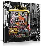Kepgonegu Canvas Wall Art Modern Graffiti Bus Picture Banksy Wall Art for Bedroom Living Room Black