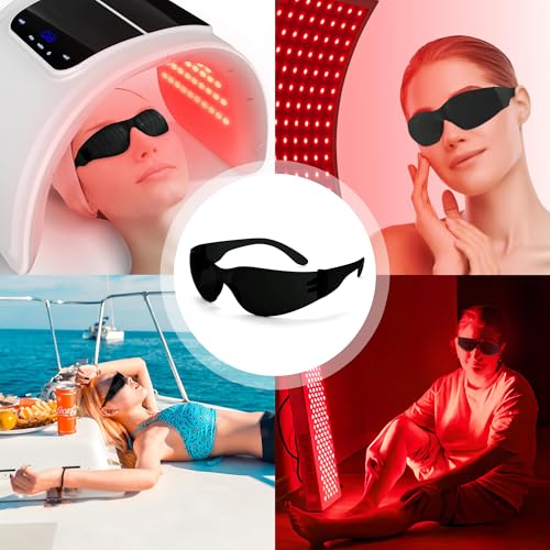 Image of Red Light Therapy Glasses, Eyes Protection for Tanning Goggles,IPL Glasses 600-900nm Laser Cosmetology Operator Eye Protection with Case (Black)