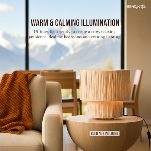 Image of PrettyKrafts Rafia & Metal Table Lamp (Bulb Not Included) | Rafia Lampshade with Sturdy Metal Base | Modern Decorative Bedside, Study & Living Room Table Lamp | Warm Ambient Lighting for Home Decor