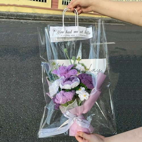 TOKATAN Handmade Crochet Flower Bouquet – Exquisite Knitted Floral Arrangement for Mother's Day, Birthdays, Weddings, and Home Decor (Purple Tulip) - Image 7