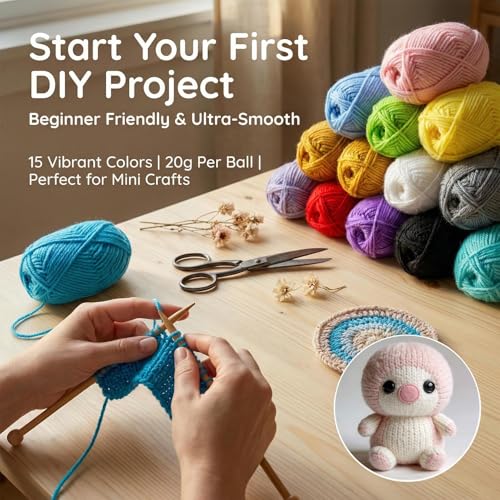 Image of MAQIHAN 15x20g Acrylic Yarn for Crocheting - Soft Knitting Yarn for Crafts | Multicolor Bulk Yarn Skeins for Handicraft, Ideal for Crochet & Knitting Beginners, Adults, Handmade Crafts Essentials