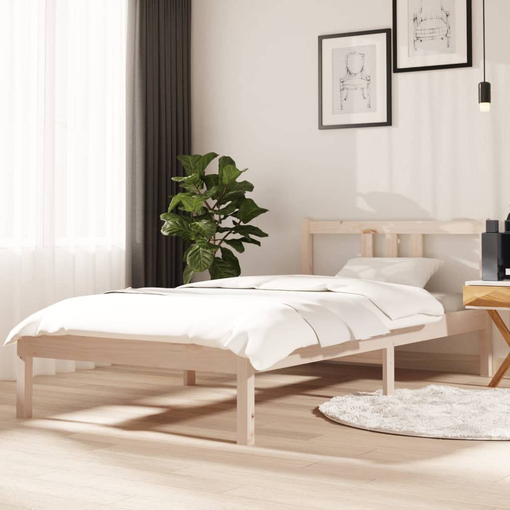 lite drewno sosnowe nowoczesny wystrój sypialni rama łóżka Brąz 90x190 cm | Rama łóżka lite drewno sosnowe 90x190 cm pojedyncza stelaż z listwami zagłówkiem do sypialni