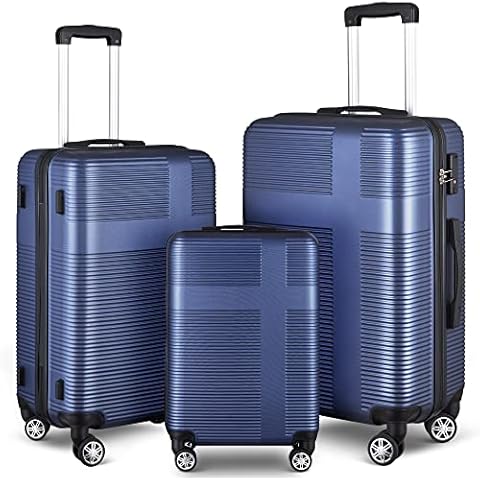 3 Piece Luggage with TSA Lock ABS, Durable Luggage Set, Lightweight Suitcase with Hooks, Spinner Wheels Cross Stripe Luggage Sets 20in/24in/28in (Dark Blue) Cover