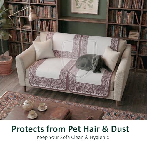 Image of Kuber Industries 2 Seater Sofa Cover | Slipcover for Living Room | Thick & Cozy | Non-Slip Comfort Sofa Cover Set Set | Paradise Diamond 1372 - Cream & Purple