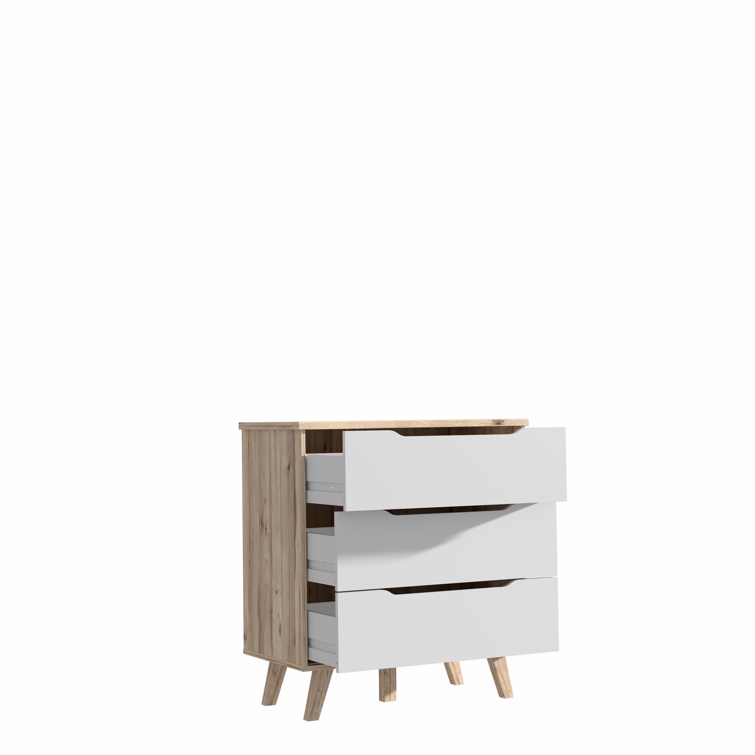 möbelando Schubkastenkommode >VANKKA< 3 Schubladen, in Planked Eiche Dekor,weiß - 80x86,3x42cm (BxHxT)