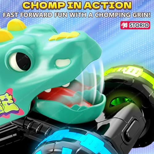 Image of Storio 3 Pack Dinosaur Car Toys, Press & Go Dino Monster Truck Set with Light Up LED Wheels, Friction Powered, for Kids 2-8 Years, Birthday Gift