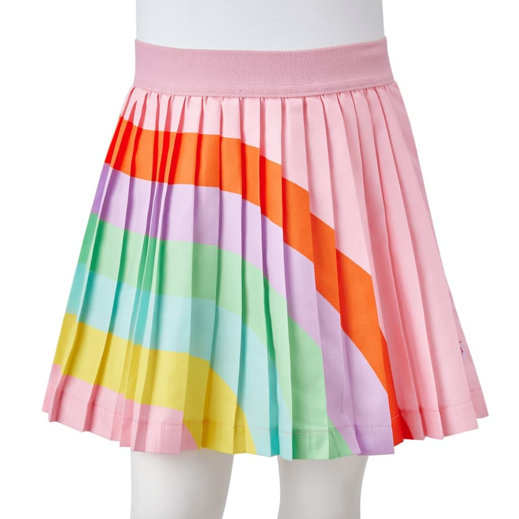 Gonna pieghevole per bambini rosa chiaro, taglia % poliestere, linea ad A, motivo arcobaleno, elastico in vita, pieghe piegate per ragazze