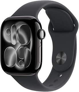 Apple Watch Series 11 GPS, Caixa em alumínio preto brilhante de 42 mm com Bracelete desportiva preta - M/G
