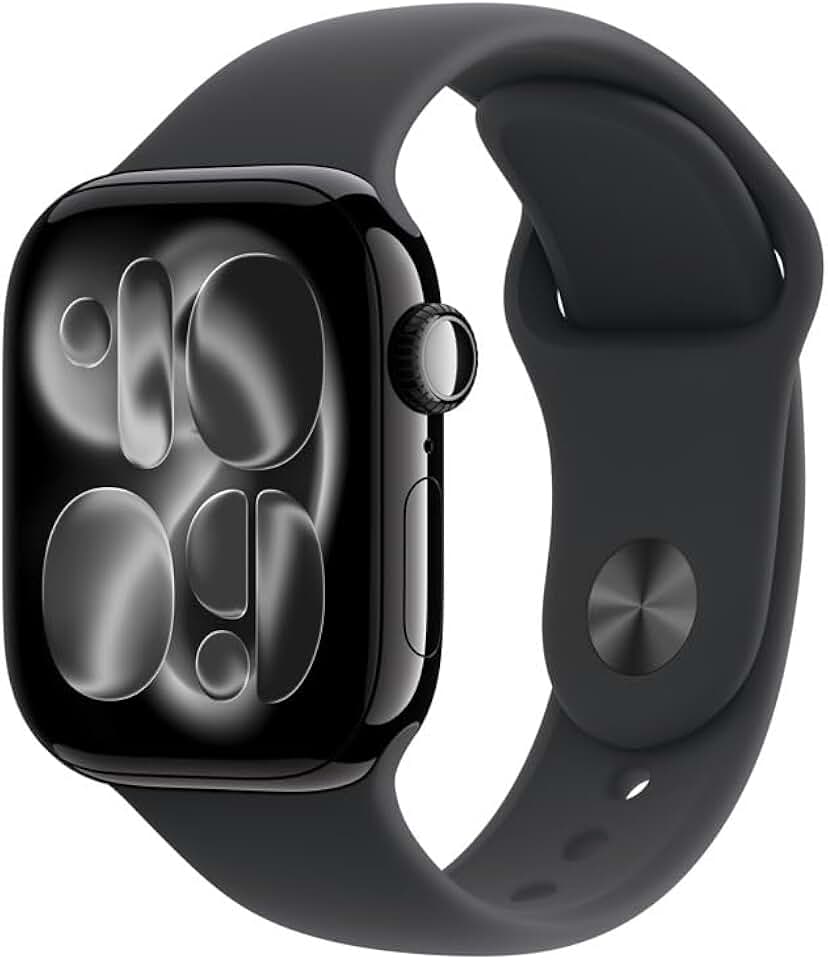 Apple Watch Series 11 GPS, Caixa em alumínio preto brilhante de 42 mm com Bracelete desportiva preta - P/M