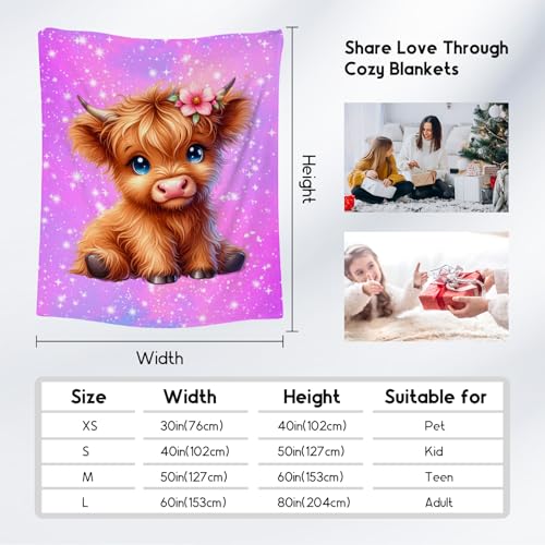 Kids Blanket Highland Cow Gifts for Kids Girls - Soft Lightweight Flannel Throws for Couch, Bedroom 60"x80"