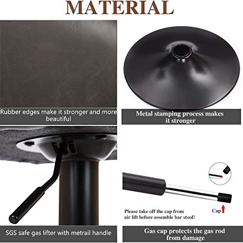 Glitzhome Mid Century Bar Stools Set Of 2 Vintage Swivel Leather Adjustable Bar Chair With Backrest And Footrest, Modern Pub Kitchen Counter Height Barstools, Dark Grey #TOP5