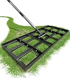 Rasenrakel 75x35cm mit Verstellbarer Länge, Rasen Rakel mit 1,8m Edelstahlstiel, Robuster & Kraftsparender Boden Rasenrechen, Perfekte Düngerverteilung für Garten Hof Golfplatz, zum Einebnen von Erde