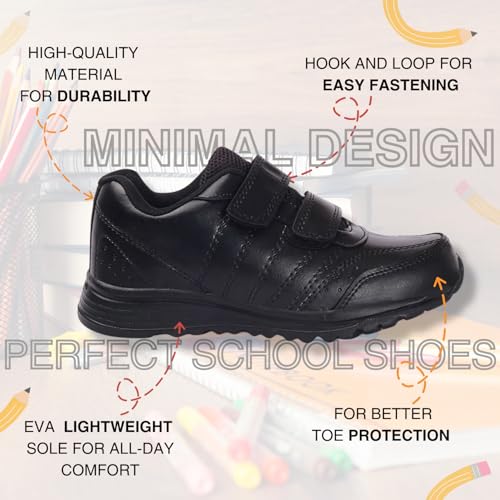 Image of TRASE School Shoes Black for Boys and Girl | Premium Light Weight EVA Sole | White and Black Colors Available| Without Laces 5 Years to 16 Years