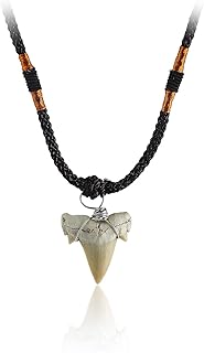 Authentic Shark Tooth Pendant Necklace Fossilized Prehistoric Shark Teeth Braided Leather Cord Hawaiian Beach Surfer Natural Animal Jewelry for Men Boys, tooth, teeth