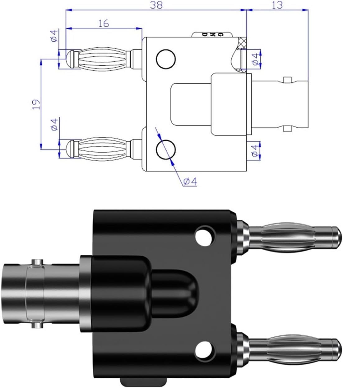2PCS BNC Female Jack to Dual 4MM Banana Male RF Adapter Connector for Oscilloscope Q.20022