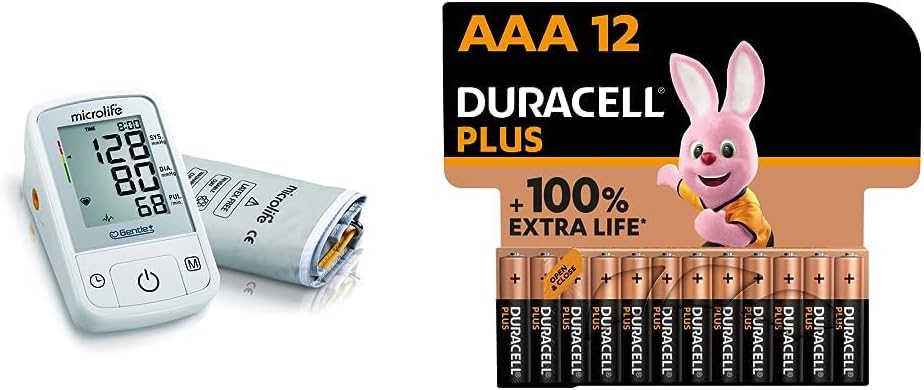 Microlife BPA2-B Microlife A2 Basic Portable Automatic Upper Arm Blood Pressure & Pulse Monitor & Duracell Plus AAA Alkaline Batteries [Pack of 12], 1.5V LR03 MN2400