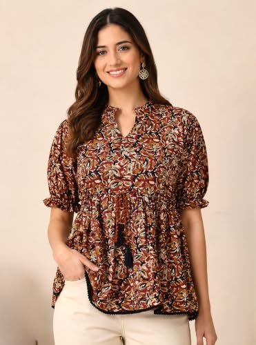 Image of Women's Cotton Printed Tunic Top | Square Neck Full Sleeve Casual Western Top | Trendy Longline Printed Top for Women | Stylish Party, Office