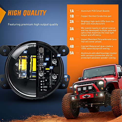 Image of Nilight 4 Inch LED Fog Light Assembly Compatible with 2007 2008 2009 2010 2011 2012 2013 2014 2015 2016 2017 2018 Jeep Wrangler JK Unlimited JKU w /Conversion Cable Clear Lamps