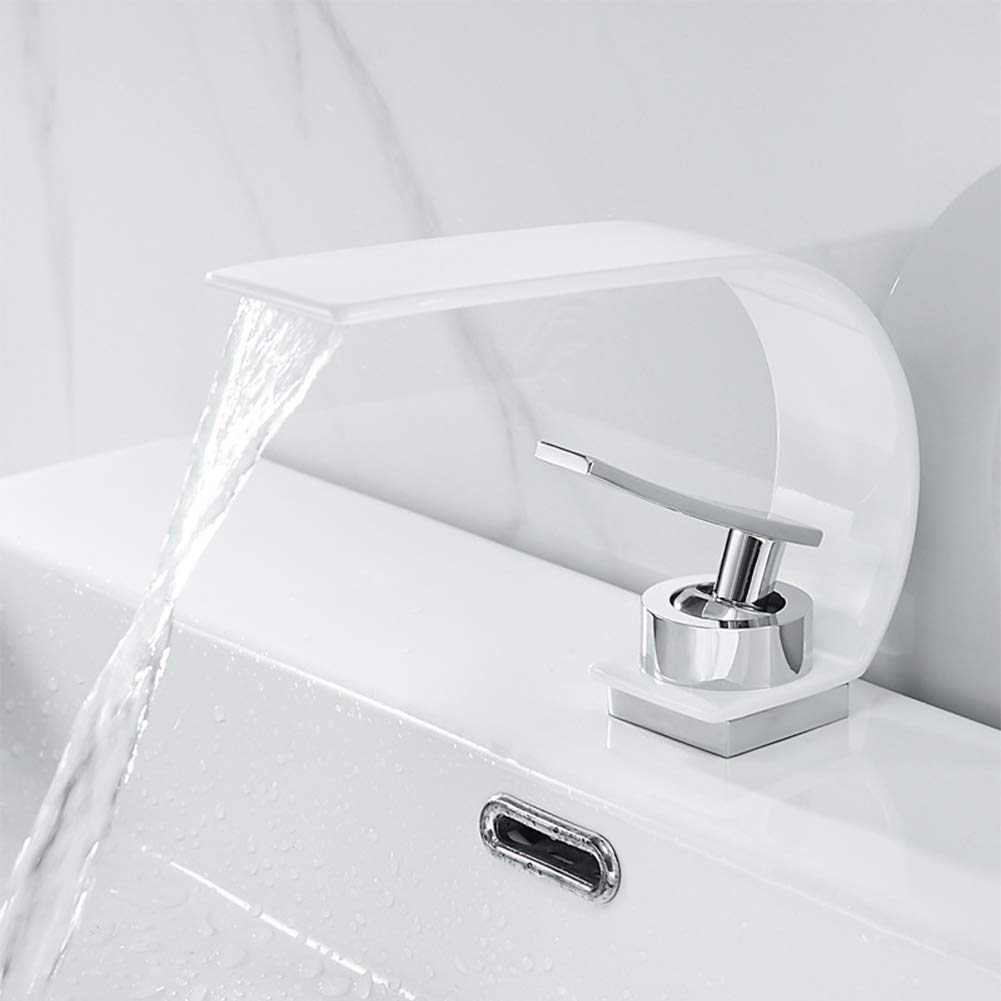 Wasserfall Wasserhahn Bad, Moderner Schwarz Messing Waschtischarmatur Kaltes Und Heißes Wasser Vorhanden, Geeignet Für Badezimmer Und Waschbecken, Einhandmischer Waschtischarmaturen
