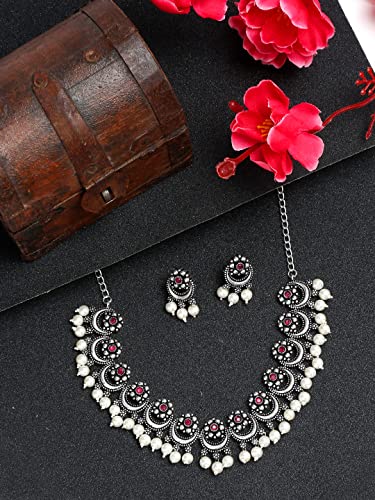 Oxidised Silver Necklace and Earrings Set