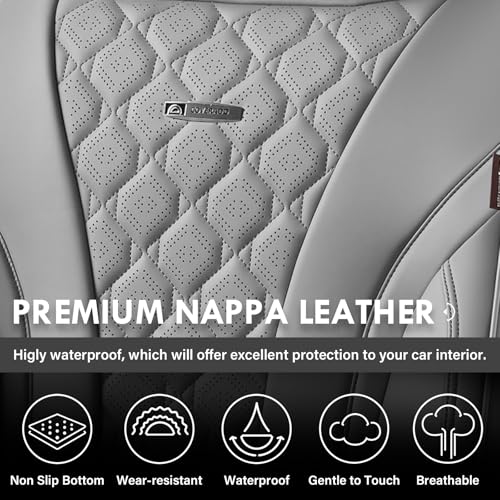 Image of Coverado Car Seat Covers Front Seats, Gray Seat Covers, Breathable Perforated Design, Luxurious Diamond Leather Car Seat Cover, 2 Pack Car Seat Protector Front Seat Cover Universal Fit Most Cars
