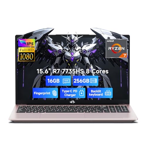 Image of NIMO Light-Gaming-Laptop, AMD Ryzen 7 7735HS (Beats i7-12650H), 16GB DDR5 256GB SSD, 100W PD, Radeon 680M 15.6 inch FHD Backlit KB Fingerprint Computer for Business Gaming College School
