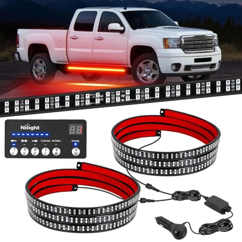 Image of Nilight 2PCS 70 Inch Emergency Strobe Light Strip with Controller 864 LED Red Running Board Lights Flexible Side Flashing Warning Caution Safety Waterproof for Truck Construction Pickup