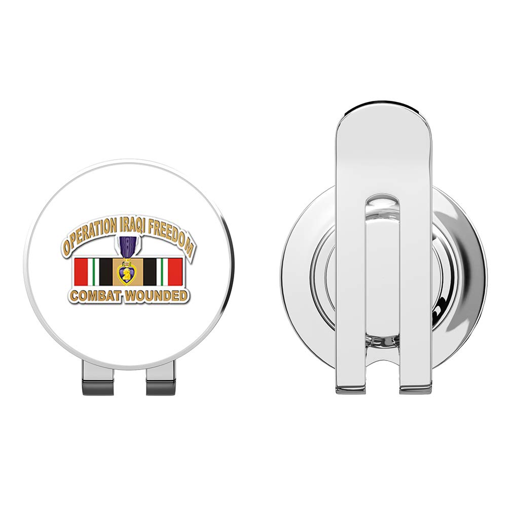 HJ MediaUS Army Operation Iraqi Freedom (OIF) Purple Heart Combat Wounded with Ribbon Golf Hat Clip with Magnetic Ball Marker