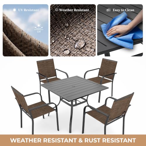 Image of Anmutig 5 Piece Patio Dining Set, 35 inch Square Table & Stackable Chairs Brown