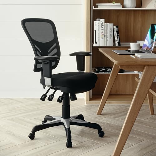 Flash Furniture Nicholas Mid-Back Swivel Desk Chair with Wheels, Mesh Back, Padded Seat, and Armrests, Adjustable Height Mesh Ergonomic Office Chair,