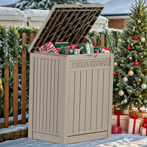 YITAHOME Outdoor Package Delivery Storage Box 51 Gallon, Secure Lockable Resin Package Delivery Container, Deck Box for Porch & Curbside, Brown Taupe 51 Gallon