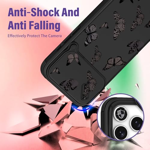 Image of Funermei for iPhone 17 Pro Max Case - Women Girls Cute Phone Cover Pretty Girly Aesthetic Black Butterfly Unique Design with Slide Camera Cover and Dual Protection Funda for iPhone 17 Pro Max Case