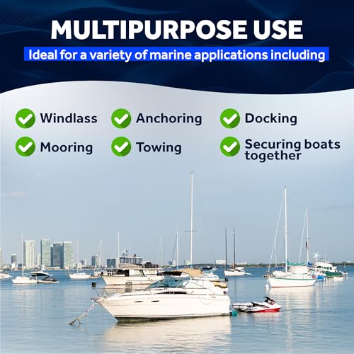 image for Five Oceans Boat Anchor Rope 5/8 inch x 250 ft - Marine Premium 3-Stra