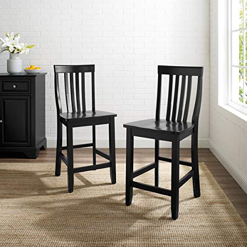 Crosley Furniture School House Wood Slat Back Taburetes de Barra Altura de Mostrador Set de 2, Negro, 24 pulgadas miniatura 5